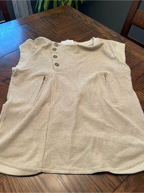 figwood olive green Knit Crew Neck Sleeveless Button Zip Sweatshirt Women’s M634